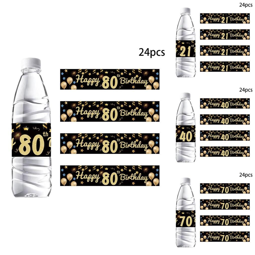 Geburtstagsparty Flaschenaufkleber Set mit Schwarz-Gold-Thema für Altersfeiern im Europa-Stil