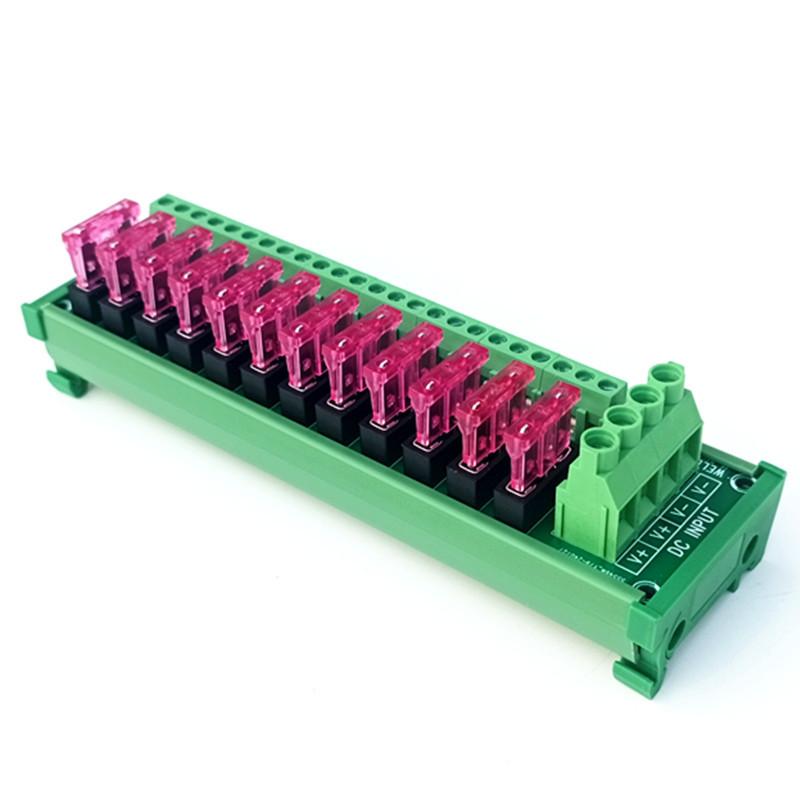 12 Position DIN Rail Mount DC Power Fuse Distribution Strip Module Terminal Block