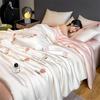 Summer Embroidery Silky Quilt Set – 4-Piece Bedding for Single/Double, Includes Bare Sleep & Air Conditioning Quilts