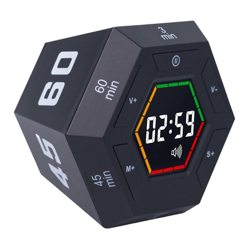 Digital Timer LED Display Visual Countdowns Plastic Time Management Tool Hexagonal Shape Timer for Kitchen Use