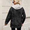 Mittelange Vintage Klassische Jeansjacke, Damen Frühling und Herbst Neu Streetstyle Mode Locker Abnehmbare Kapuze Jeansjacken