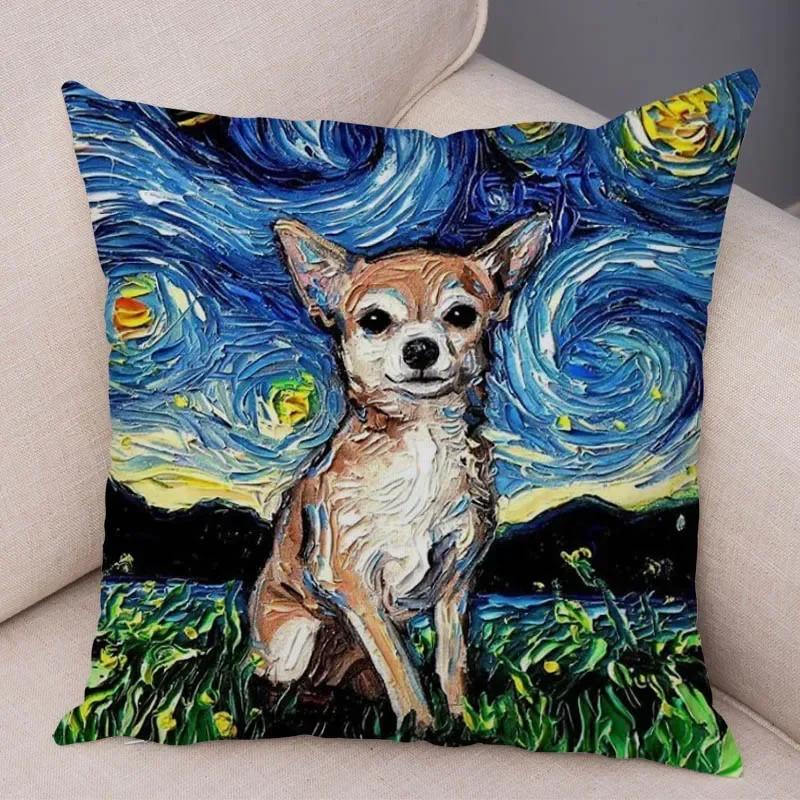 Colorful Pet Shepherd Dog Cushion Cover Pillow Case Pillow Covers Decor Oil Painting Cartoon Animal  Pillowcase 45x45