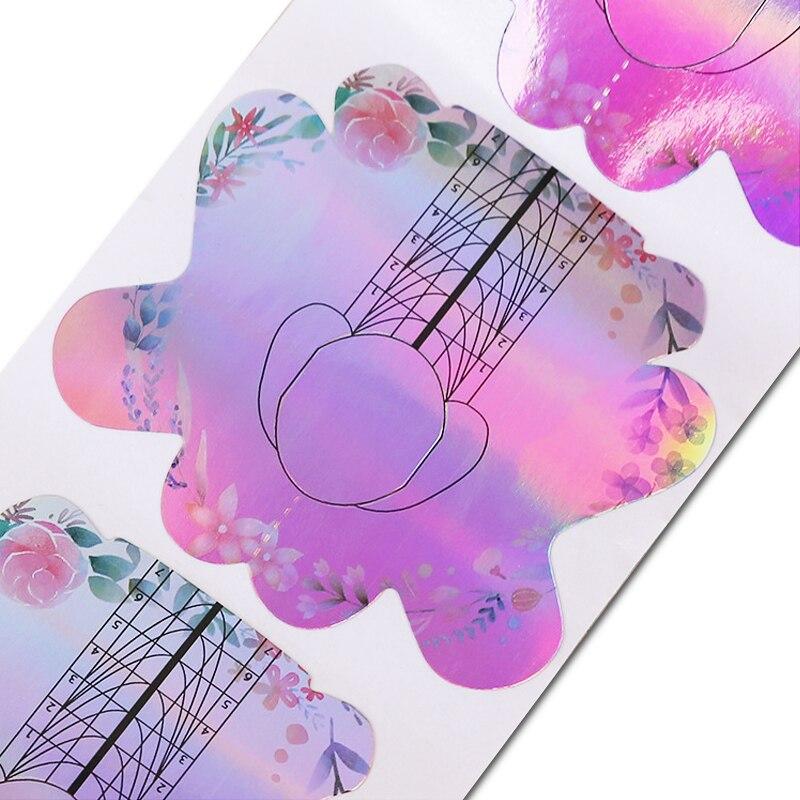 100Pcs Holographic Flower Nail Forms Acrylic UV Gel Nail Extension Guide