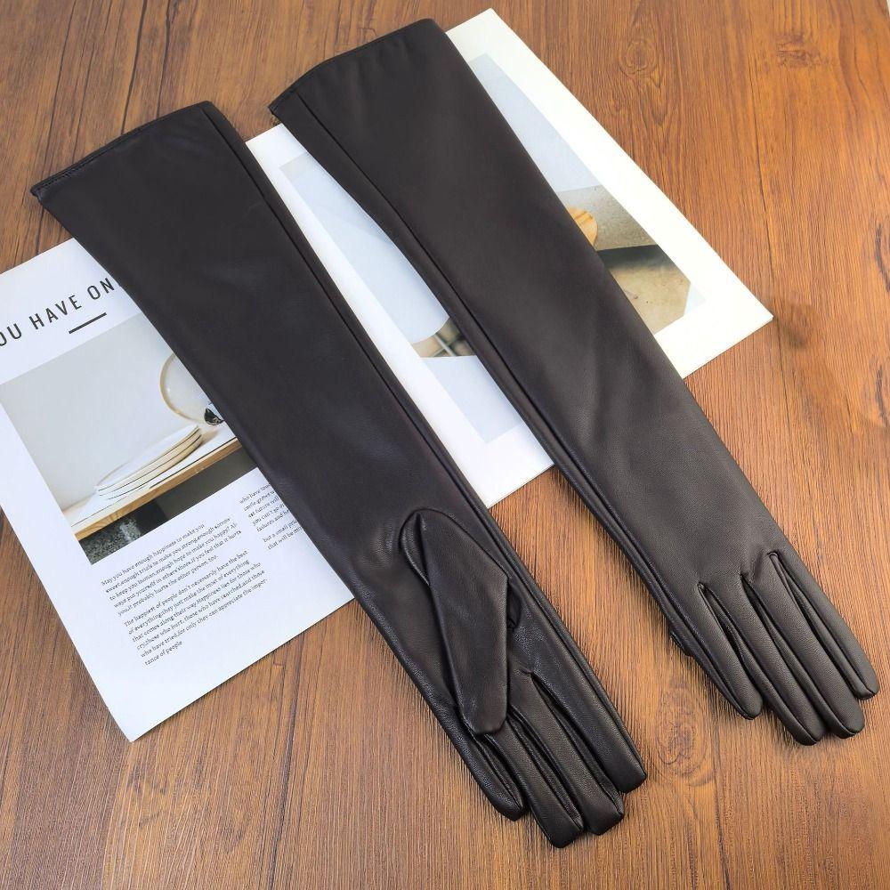 Solid Color Pu Leather Gloves   Mittens Long Gloves  Stage Performance