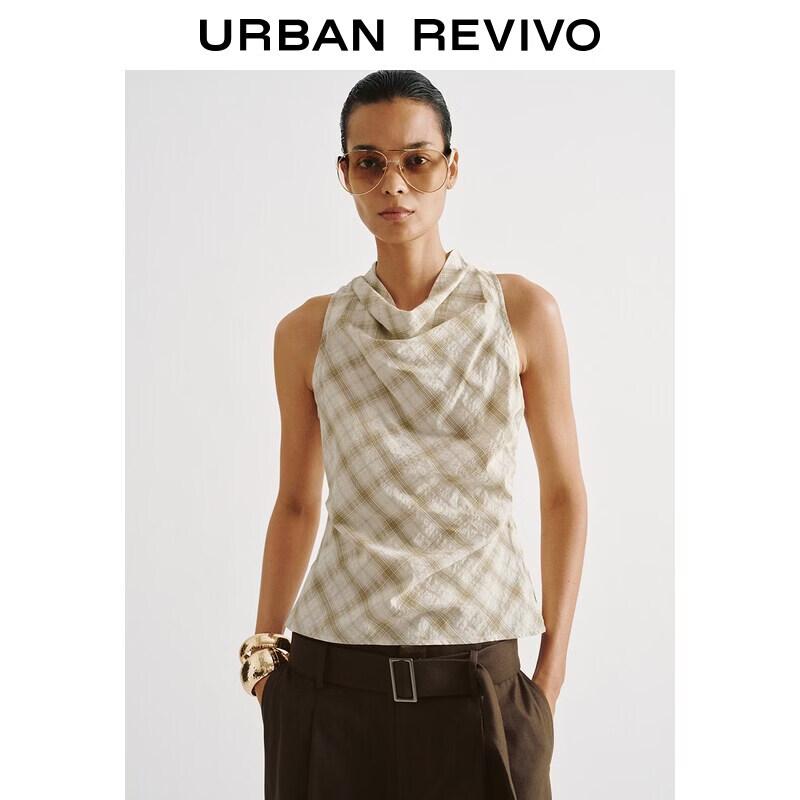 UR 2026 Women s Plaid Stand Collar Sleeveless Blouse M