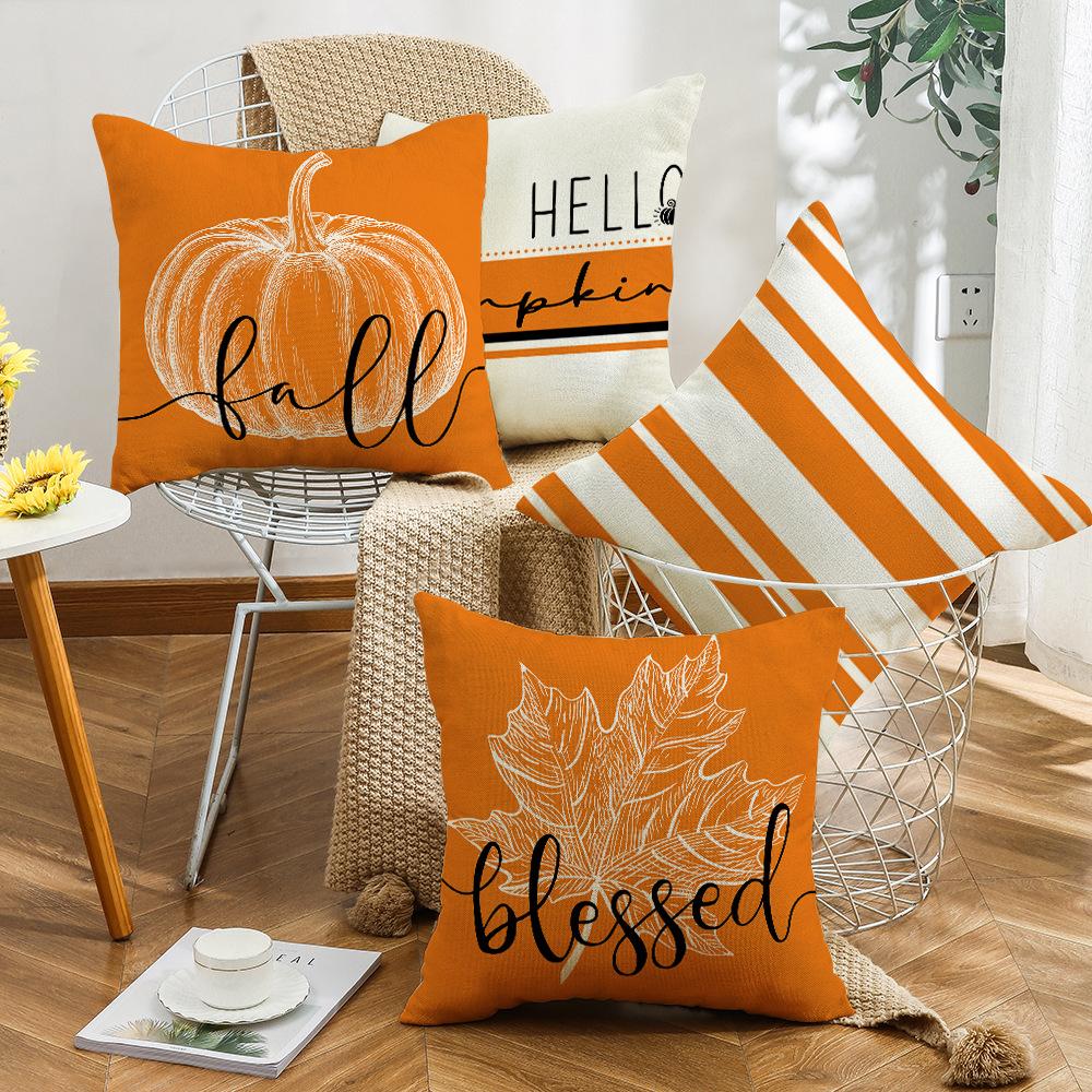 New Warm Color Pillow Case Orange Maple Leaf Pumpkin Element Car Cushion Linen Lumbar Cushion Pillow
