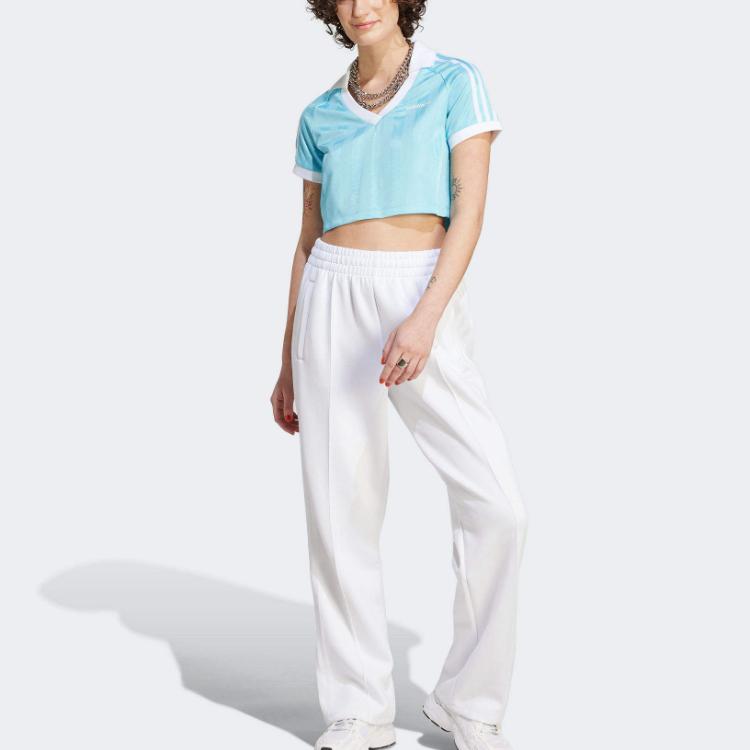 Adidas Originals Clover Logo Print Casual Short Sleeve T-Shirt Women Tops Light-Blue IR9779