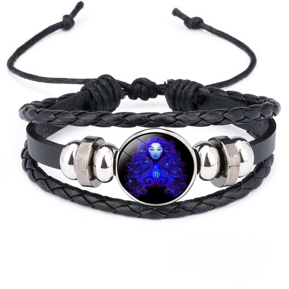 12 Constellation håndlaget lærarmbånd vevd flerlags punk tolv stjernetegn pararmbånd