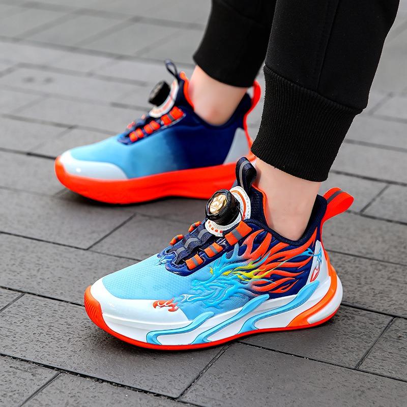 Boys Shoes Spring and Autumn New Children's Rotating Buckle Leather Sneakers Medium Older Boys Boy Run