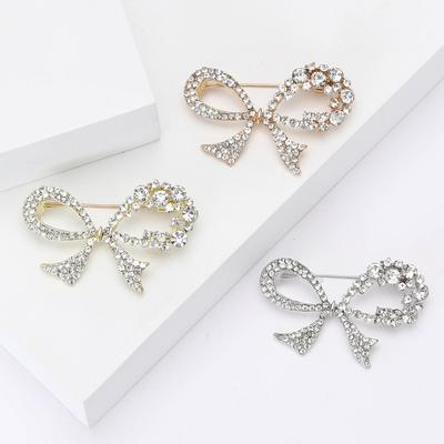 Fashion Alloy Rhinestone Bow Brooch Temperament High-End Women'S Suit Coat Corsage Jewelry Pin
