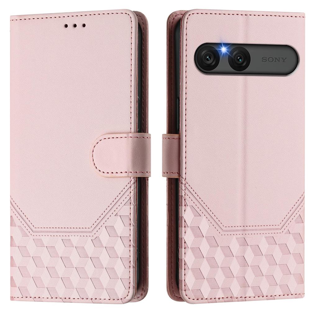 For Sony Xperia 10 VII Case Imprinted Honeycomb RFID Blocking Leather Phone Cover with Strap