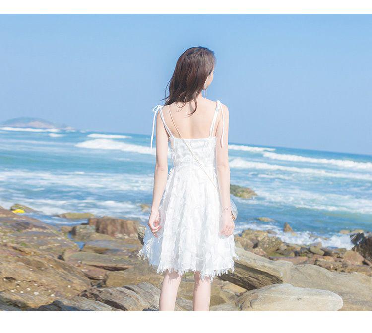 2026 Summer Taiwan Women's Petite A-line Beach Fairy Dress with Tassel Spaghetti Straps