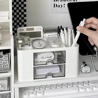 Ins Desk Drawer Pen Holder Storage Box Organizer Cosmetic Plastic Desktop Stationery Pencil Organize Office Shelve 1PC