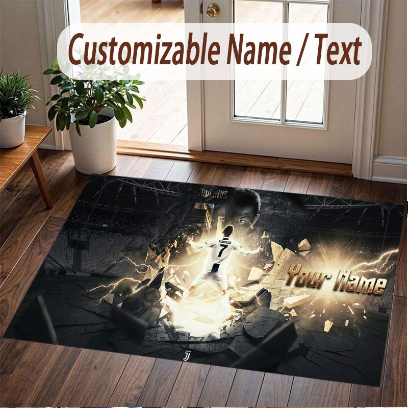 Tappeto Personalizzato Cristiano Ronaldo Modello Stampa Nome Testo Morbido Antiscivolo Tappeto per Pavimento per Decorazione Interna Casa