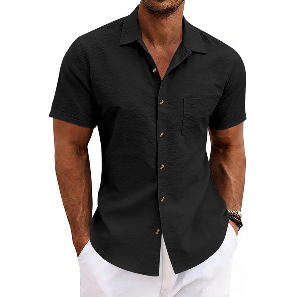 Men's Summer Loose Collar Button-Up Top  Men's Casual Beach Short-Sleeve Shirt