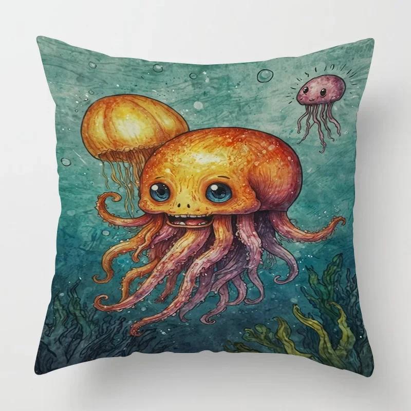 Marine Life Theme Pillow Case Home Living Room Sofa Decorative Cushion Cover Machine Washable Beach Style