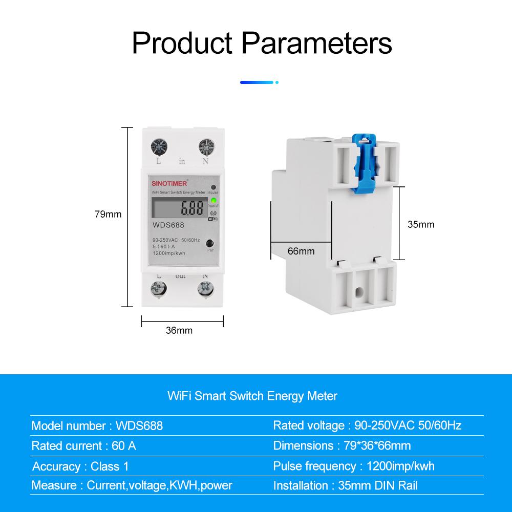 110V 220V AC Smart Tuya WIFI Din Rail Energy Meter Electric Power KWh Watt Meter Remote Control Timer Switch Digital Monitor