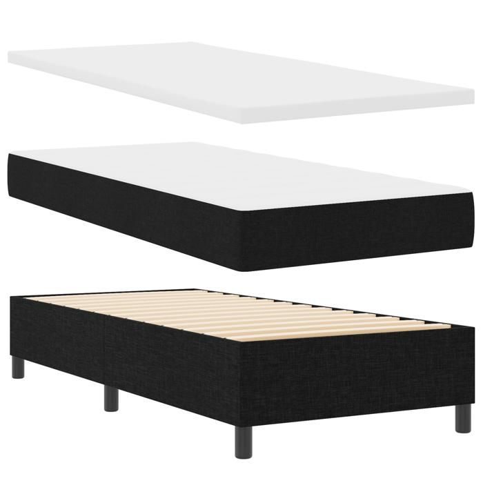 VidaXL Lit à sommier avec matelas et banc noir 100x200 cm tissu 3344046