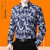 Spring & Autumn Men's Plus Size Printed Cotton Linen Shirt - Business Casual, Long Sleeve.