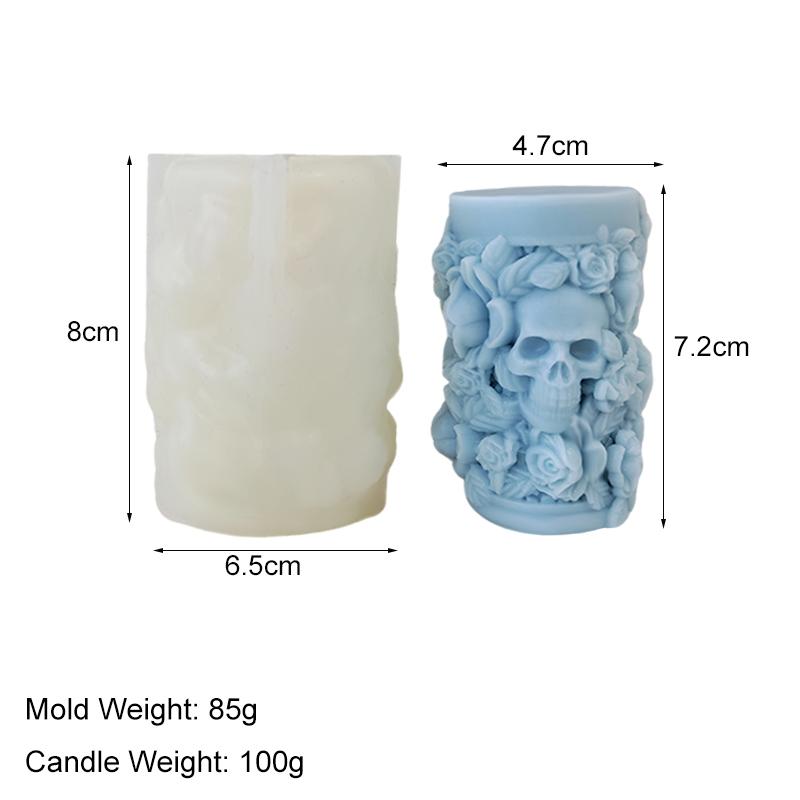 DIY Halloween Rose Skull Cylinder Silicone Mold Handmade Aroma Candle Plaster Decoration Mould Soap Candle Making Supplies