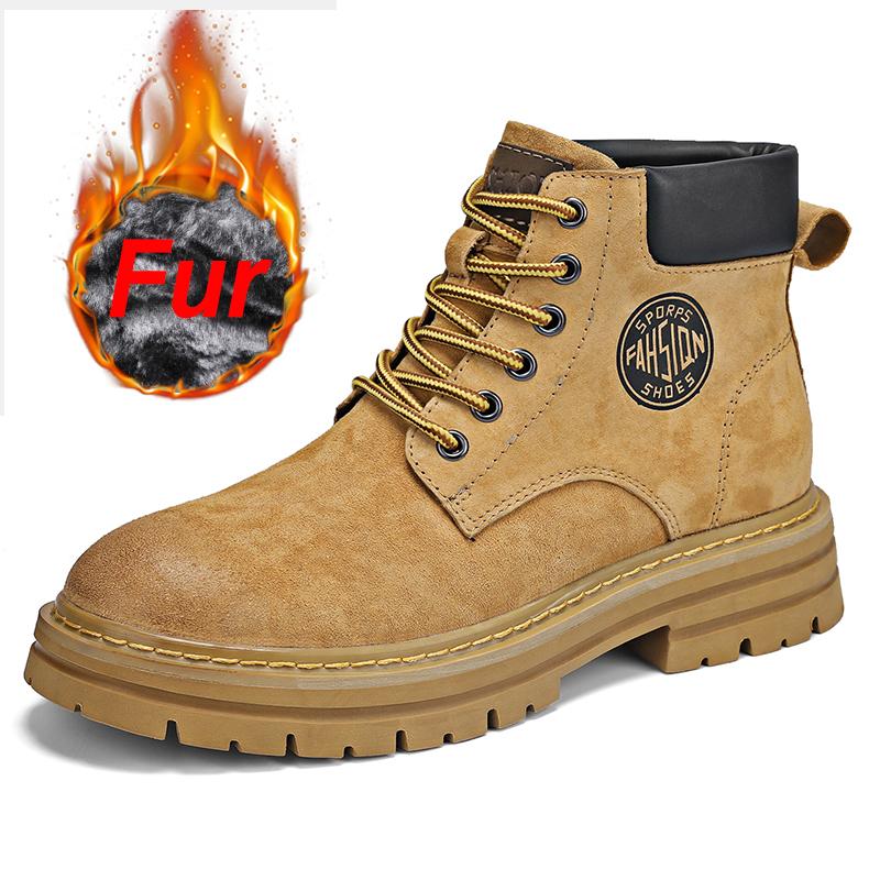 Chaussures de Mode Printemps Hiver Résistantes Cuir Véritable Bottes de Moto Semelle Souple Travail Antidérapantes Bottes Jaunes pour Hommes Femmes Bottes