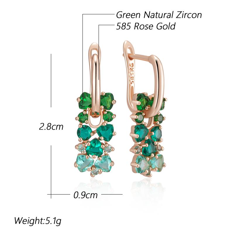 Shiny Green Natural Zircon Drop Earrings For Women Trend  Rose Gold Color Bride Wedding Fine Jewelry Crystal Gift