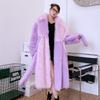 Faux Fox Fur Long Coat Women Irregular Hem Blazer Collar Colorblock Winter Jacket
