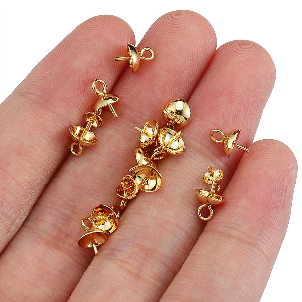 20pcs Stainless Steel Eye Pins Bail Top Drilled Pearl Beads End Caps Gold Color Pendant Charms Connectors for Jewelry Making DIY