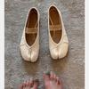 Sheepskin Version~ Genuine Leather One-word with Soft-soled Split-toed Shoes Women's Autumn Pig's Trotters Mary Jane Single Shoes Flat-soled Small Lea