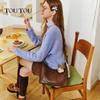 Toutou Leather Shoulder Bag, Crossbody Bag, Tote Bag, Travel Bag, Small Size, Brown