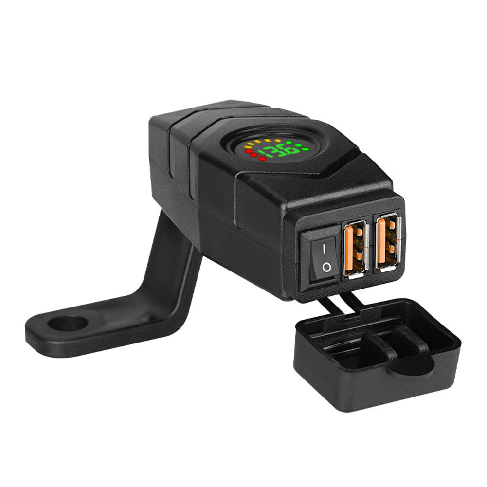 36W Motorcycle Dual USB Charger Handlebar QC3.0 Fast Charging Waterproof 12V Phone Socket Adapter With Voltmeter Display Accessories