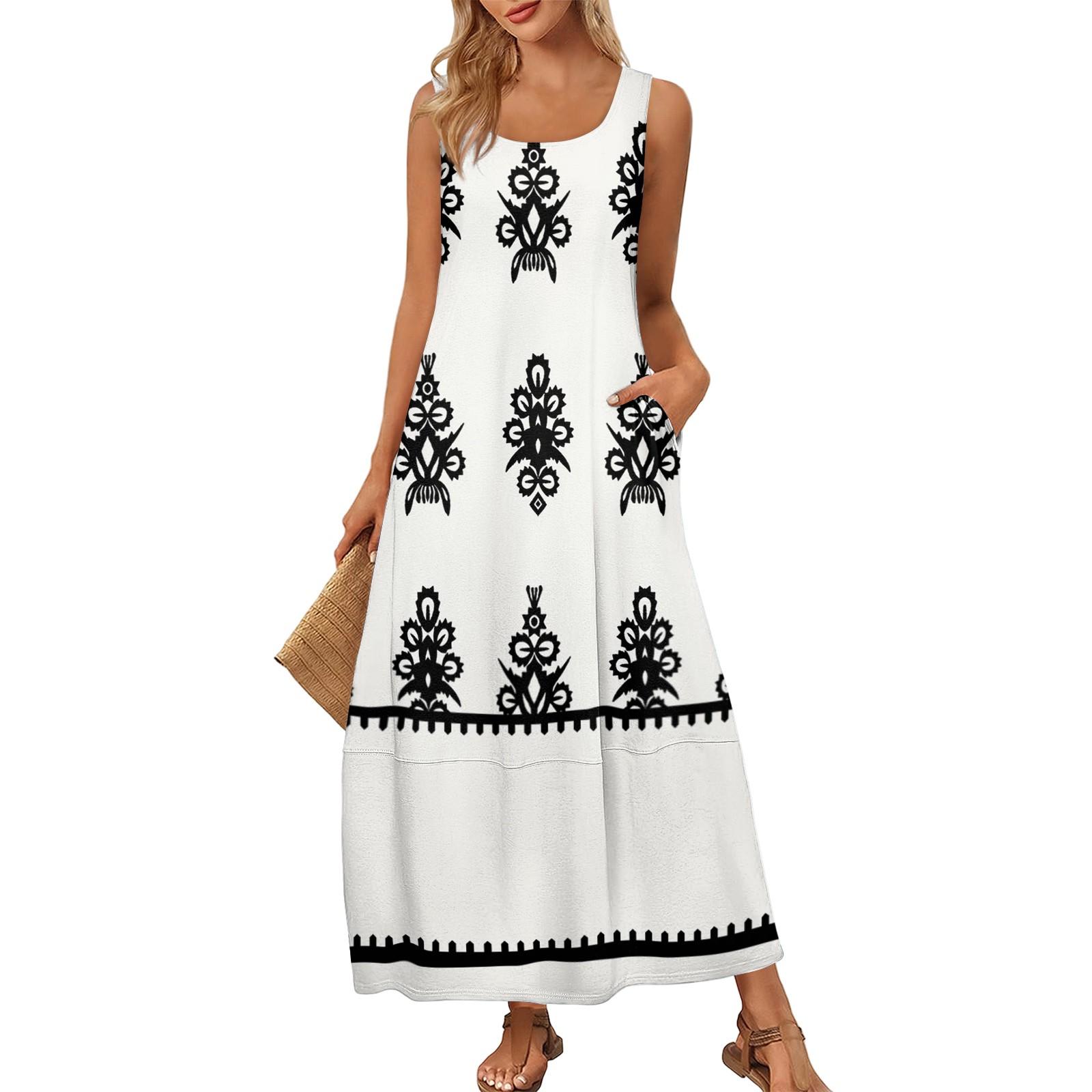 

Женское летнее модное платье без рукавов с круглым вырезом для пляжа, винтажные платья с принтом XL белый