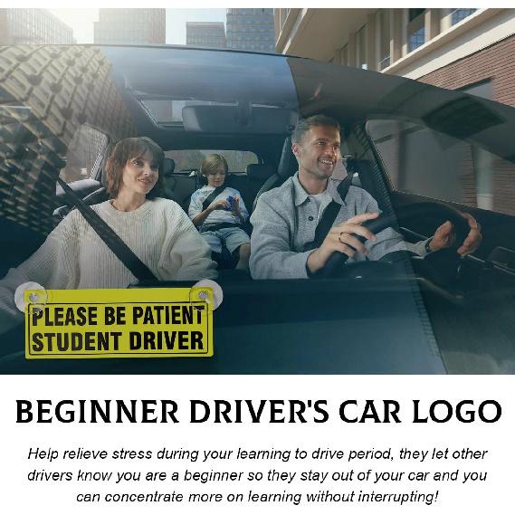 3 PCS Student Driver Sticker, Removable Reble New Driver Sign with Suction Cups, Please Be Patient Novice Driver Safety Warning, Rookie Driver