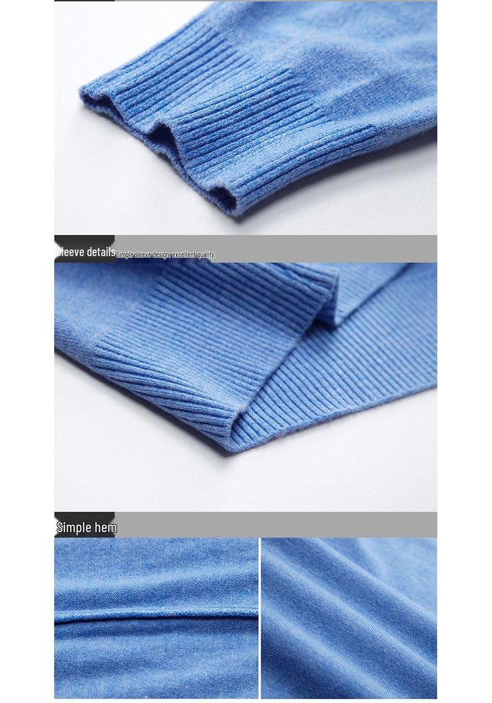 Pánský svetr Slim Fit s kulatým výstřihem - Jednobarevný ležérní pletený svetr s dlouhým rukávem