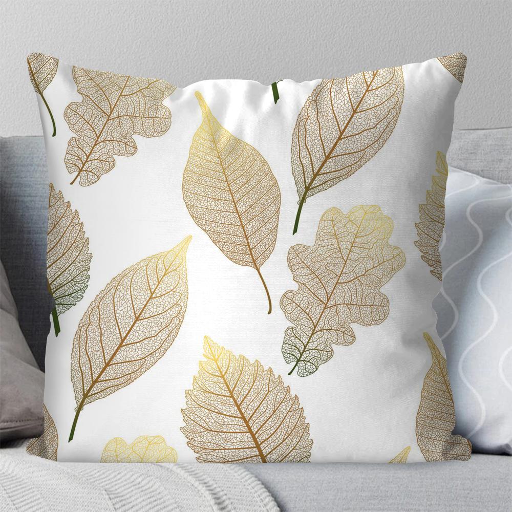 1 Stück Goldblatt Ginkgoblätter Kissenbezug Quadratisches Kissen Schlafzimmer Sofa Freizeit Komfortkissen Auto Wohnzimmer Heimdekoration 40X40