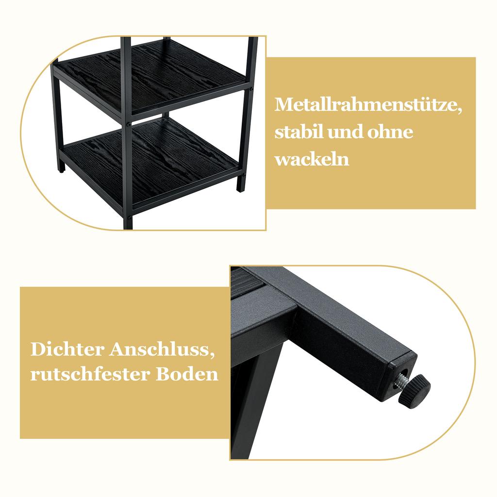 Round Dining Table with 107 cm Diameter and Double Storage Level, Black MDF Top + Metal Frame, Suitable for 2-4 People, For European Family Meals
