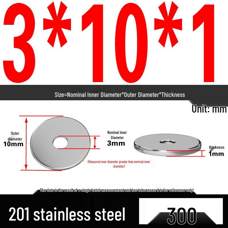 201 Stainless Steel Flat Washer Shim, GB97, Sizes M3 to M30