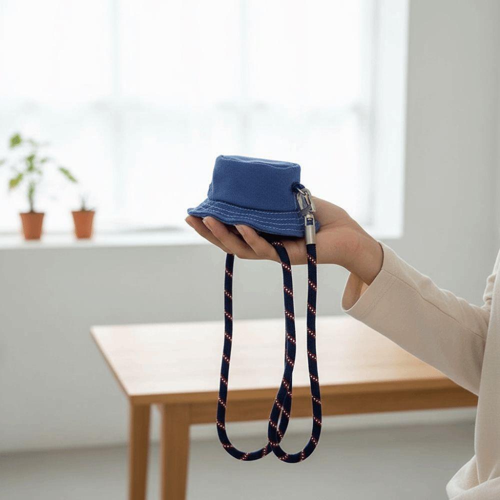 Polyester Fisherman Hat Pendant Pouch Solid Color Anti-lost Denim Hat Hanging Bag Wrist Rope Purse Mini Coin Purse Key Chain