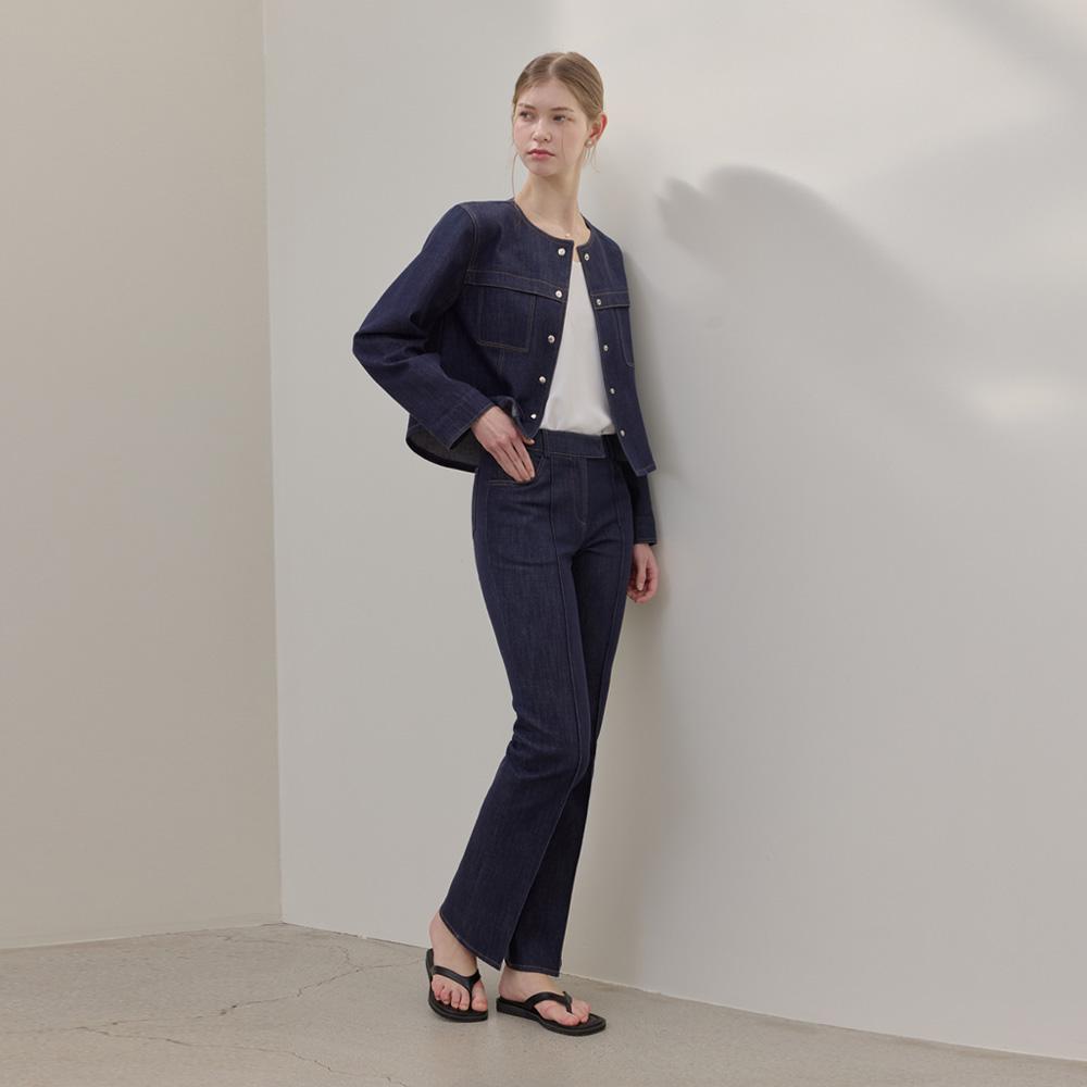 Hiikeu Non-Fade Denim Slacks_Navy