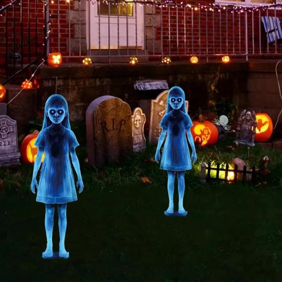 Ghost Girl Garden Stake Creepy Metal Blue Ghost Stake Halloween Decoration Haunted House Prop for Yard Patio Lawn