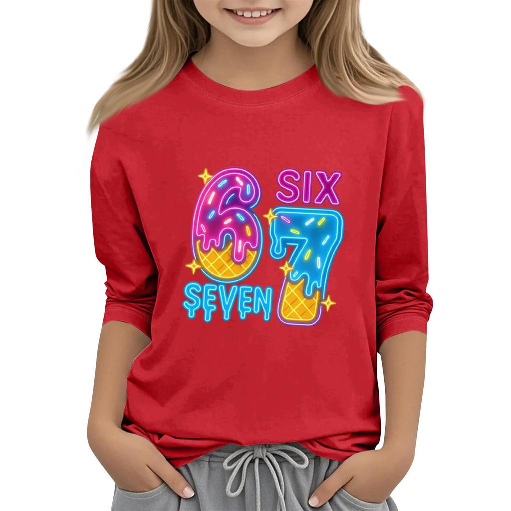 Kinder Mode Dreiviertelärmel Rundhals Bedrucktes Lässiges T-Shirt Top