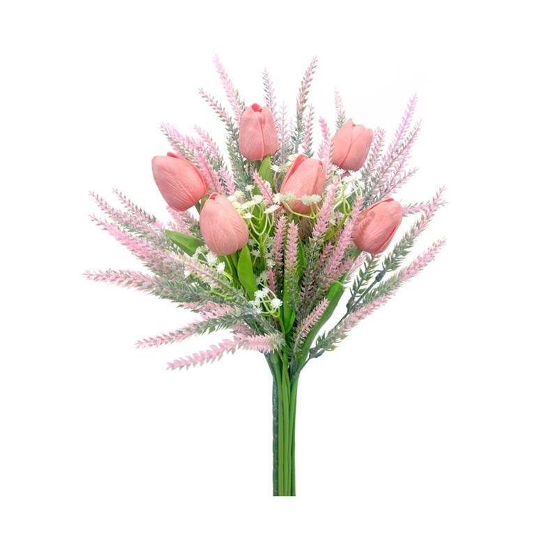 

Spring Wedding Floral Arrangements 13Inch Faux Tulips Lavender Bouquet Silk Flower For Home Decoration розовый