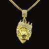 1 Pcs Men's Hip Hop Rhinestone King Crown Lion Crystal Pendant Chain Gold/Silver Necklace StyIe