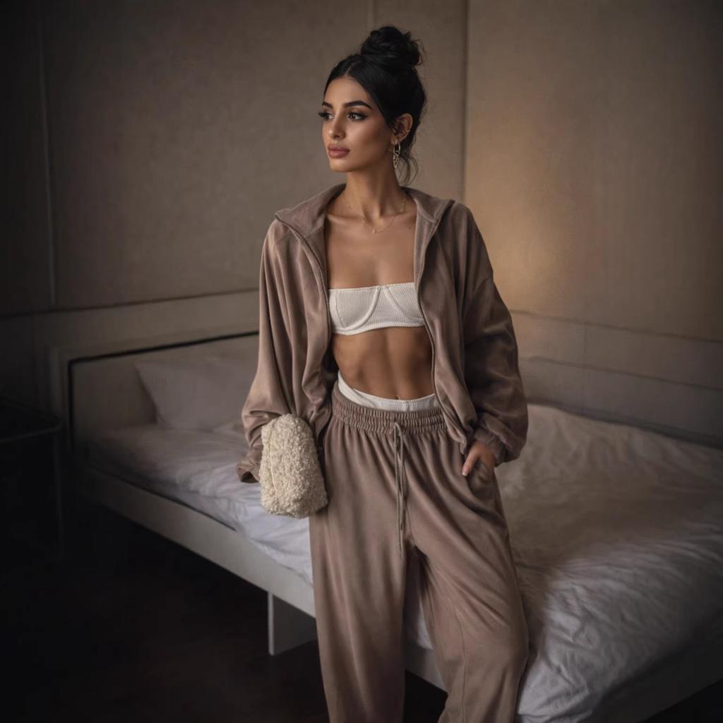 Women's Loose Fit Velvet Tracksuit Zip Up Long Sleeve Jacket Drawstring Pants Casual Two Piece Outfit Set