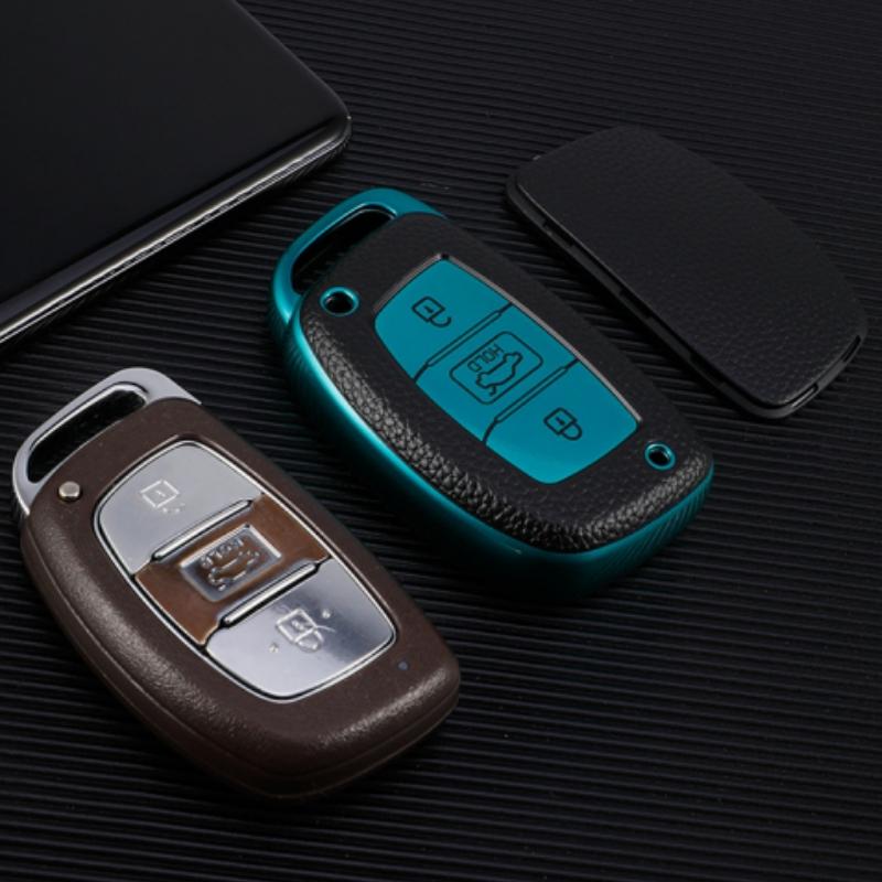 3 Knappar Ny TPU Läder Bilfjärrkontroll Nyckelfodral Skal För Hyundai Tucson Santa Fe Rena Sonata Elantra Creta Ix35 Ix25 i10 i30 i40