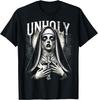 Unholy Evil Nun Grafikdruck Herren Baumwoll-T-Shirt Dunkles Grunge Horror T-Shirt Lässige Reisebekleidung