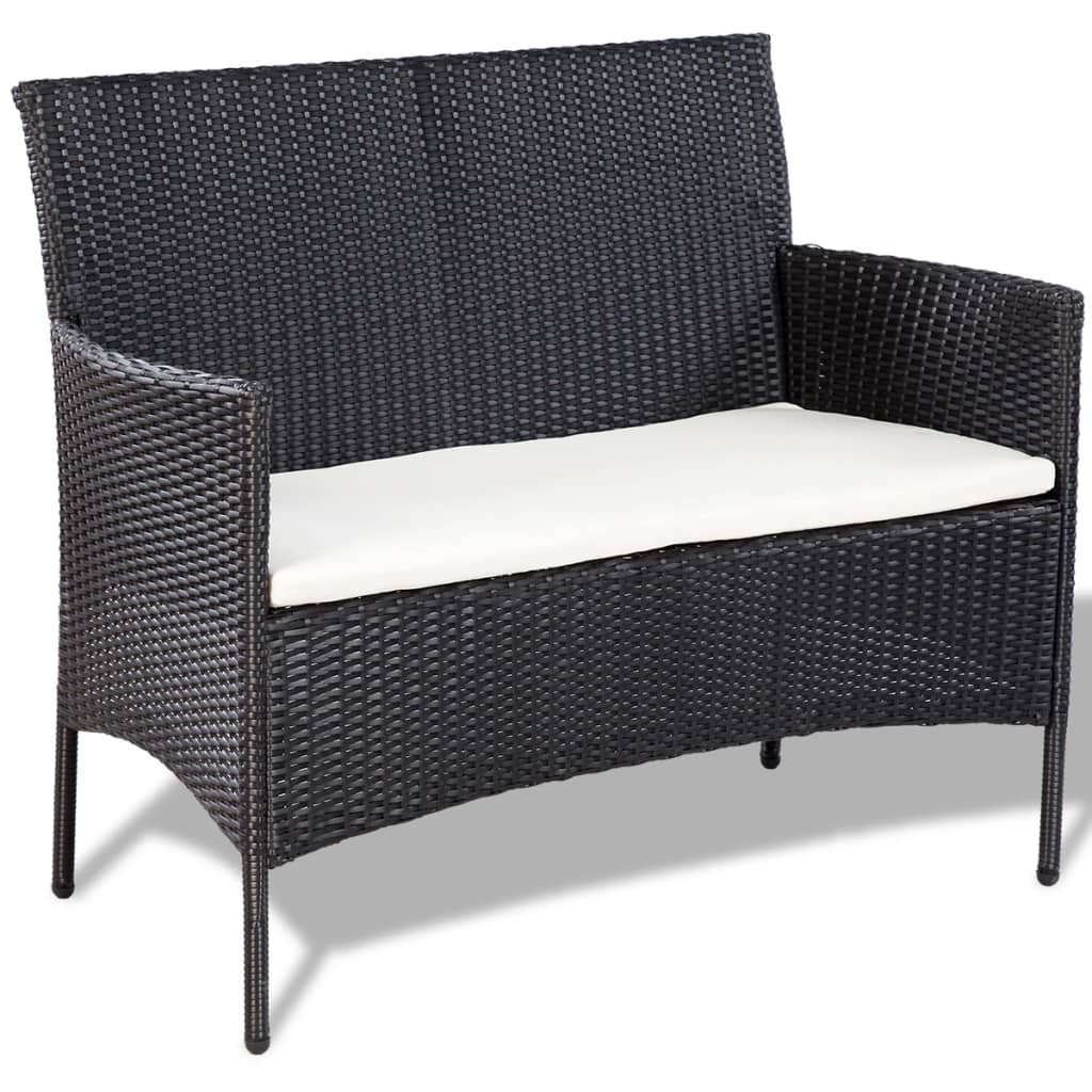 4 Piece Garden Lounge Set with Cushions Poly Rattan Black