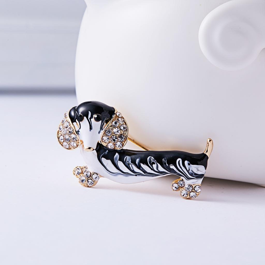 Κινούμενο Χαριτωμένο Κρυστάλλινο Σκυλάκι Καρφίτσες Καρφιά Για Γυναίκες Άνδρες Μαύρο Λευκό Σμάλτο Κατοικίδιο Ζώο Ρούχα Πόρπες Πάρτι Κοσμήματα