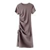 Sexy V-neck split-ended dress women's summer new slim-fitting and thin drawstring hip-wrapped long t-shirt skirt