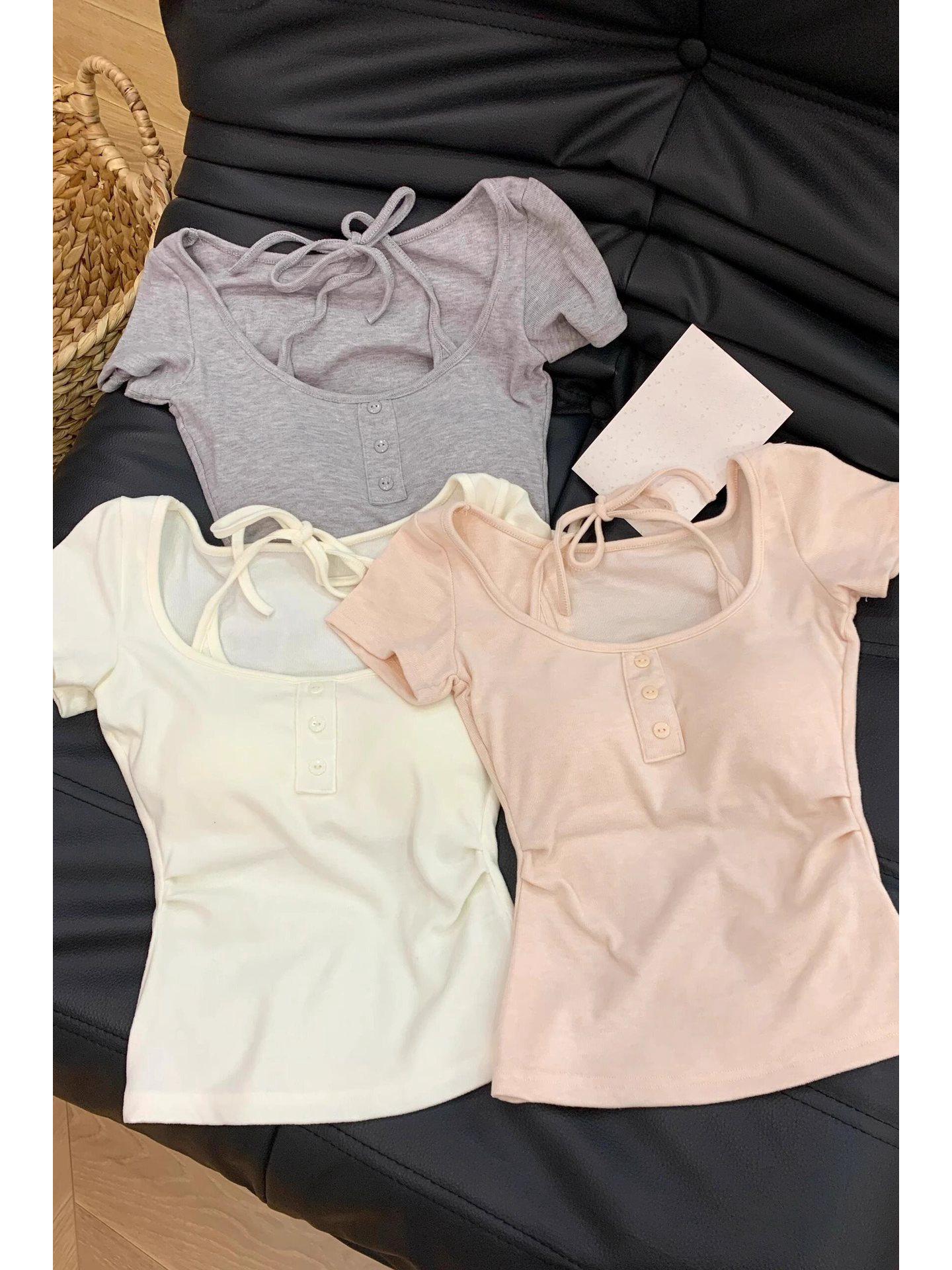 

Pure & Sexy Short-Sleeve Women’s Slim Fit T-Shirt with Halter Tie-Up, Chest Pads & Cinched Waist S (75-95 lbs) белый